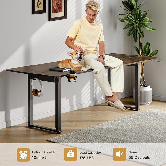 Standing Desk, 71X32 Inches Rectangle Stand up Desk with 4 Legs, Dual Motor and Memory Controller, Adjustable Height from 28-46 Inches for Home and Computer Workstation, Rustic Brown