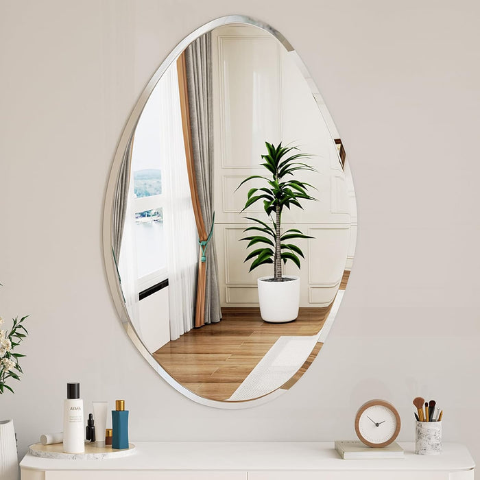Irregular Wall Mirror,27X18 Asymmetrical Frameless Bathroom Mirror