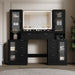 55" Vanity Desk with Mirror & Lights, Fluted Makeup Vanity with 8 Drawers & 4 Cabinets, Tempered Glass Top, RGB Cabinet Lighting, 3-Color Dimmable Mirror, and Charging Station
