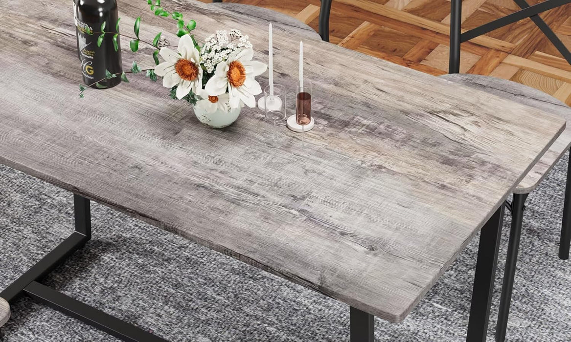 6 Pieces Dining Set 6-Piece Kitchen Table Set Perfect, Easy Assembly Seater for Indoor Home, Dinner, Kitchen, Gray（1 Table+4Chair+1Stool