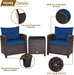 3 Piece Patio Furniture Set, Outdoor Conversation Set with Washable Cushions & Tempered Glass Tabletop, PE Rattan Wicker Bistro Set for Porch, Garden, Balcony (Navy Blue)