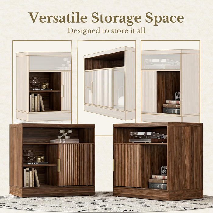Black Walnut 32InchWide Storage SlidingDoor File Cabinet