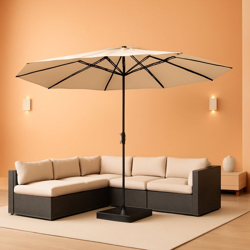 15Ft Patio Umbrella with Base Included, Outdoor Double-Sided Rectangular Umbrella with Crank Handle & Ventilation, Large Standing Umbrella for Pool, Deck, Lawn, Backyard & Beach, Beige