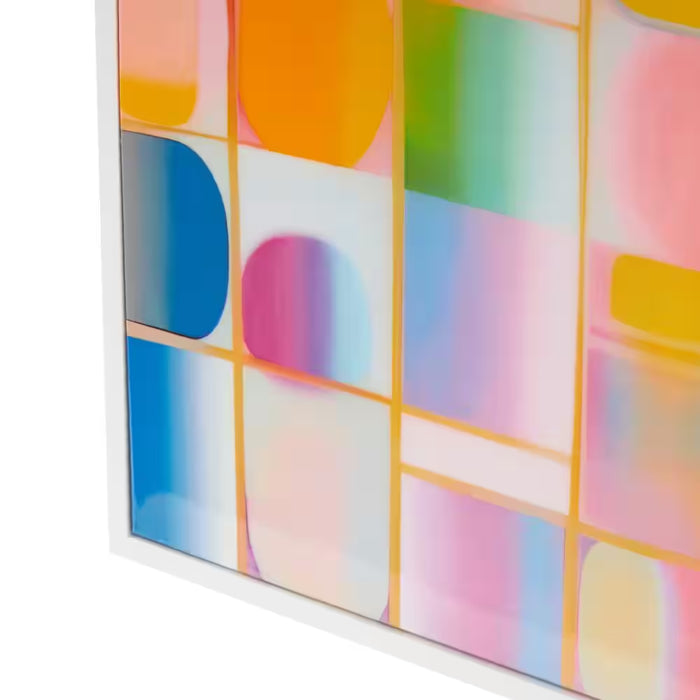 1- Panel Geometric Ombre Square Pop Art Framed Wall Art with White Frame 49 In. X 33 In.