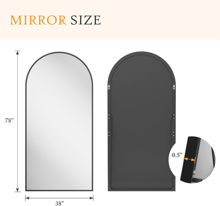 78"X38" Arched Full Length Mirror, Full Body Floor Mirror, Black
