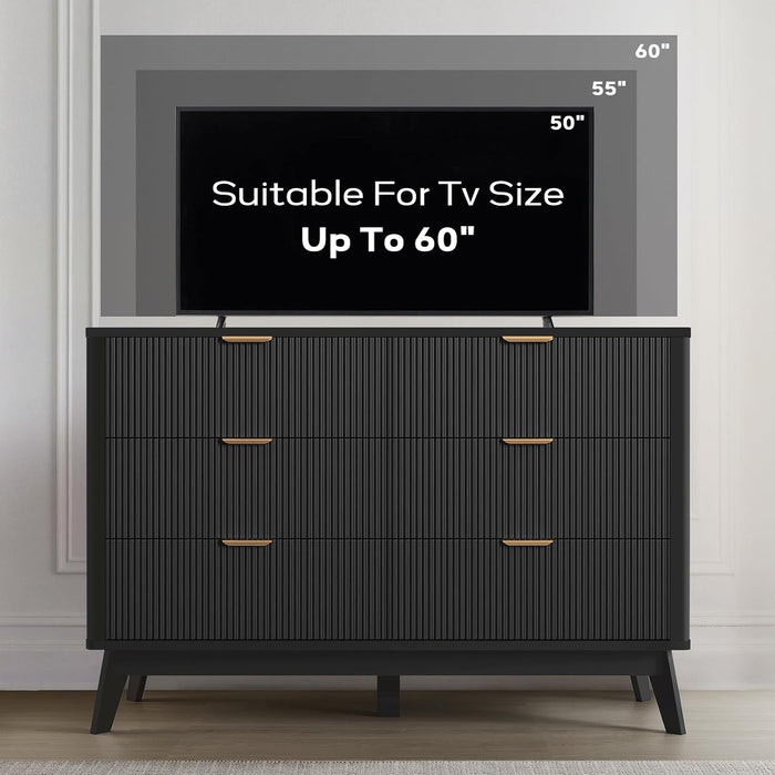 GRAINELL 49.6'' Modern Wooden Dresser with 6 Drawers for Bedroom, (Black)
