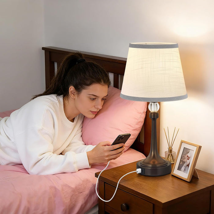 Touch Brown Table Lamp Set of 2 with USB C+A Ports-19.7''