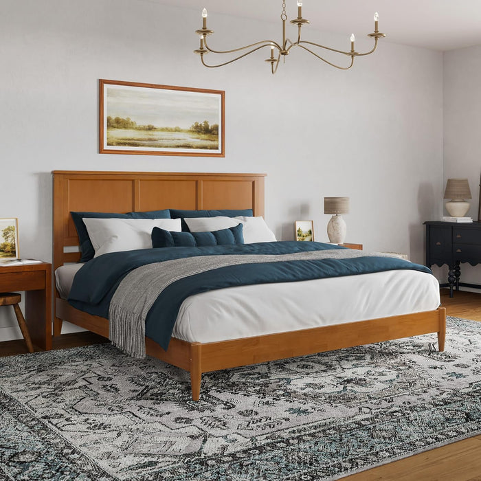 , Charlotte King Solid Wood Low Profile Platform Bed, Light Toffee
