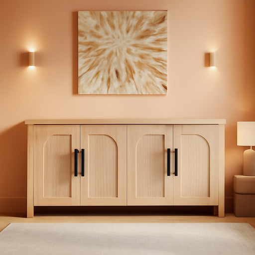 63" Fluted Sideboard Buffet Cabinet with Storage, Mid Century Modern Wood Arched Credenza, 4 Door Accent Console Table for Dining Room, Kitchen, Coffee Bar, Natural