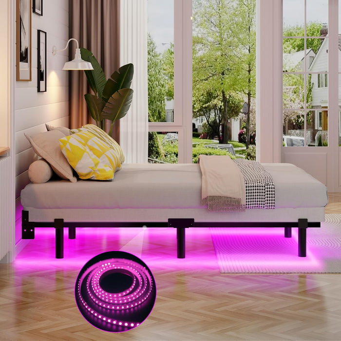 Full Bed Frame with LED Lights, 7 Inch Heavy Duty Metal Base for Box Spring