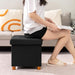 Storage Ottoman with Tray, Foot Stools and Ottomans with Legs, Storage Cube Seat Linen Black 15"
