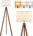 Solid Wood Tripod Floor Lamp with 3 Color Temperatures LED Bulb, Mid Century Modern Reading Standing Light Nature Linen Shade Tall Night Light for Bedroom Living Room Office Study Room, Brown