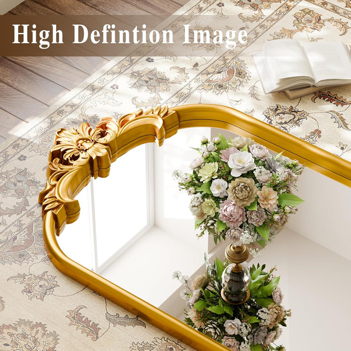 71"X32" Vintage Gold Arched Full Length Mirror with Carved