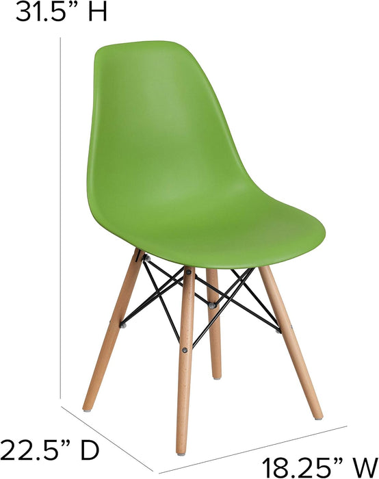 Elon Series Green Plastic Chair with Wooden Legs, 22.5"D X 18.25"W X 31.5"H