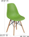 Elon Series Green Plastic Chair with Wooden Legs, 22.5"D X 18.25"W X 31.5"H