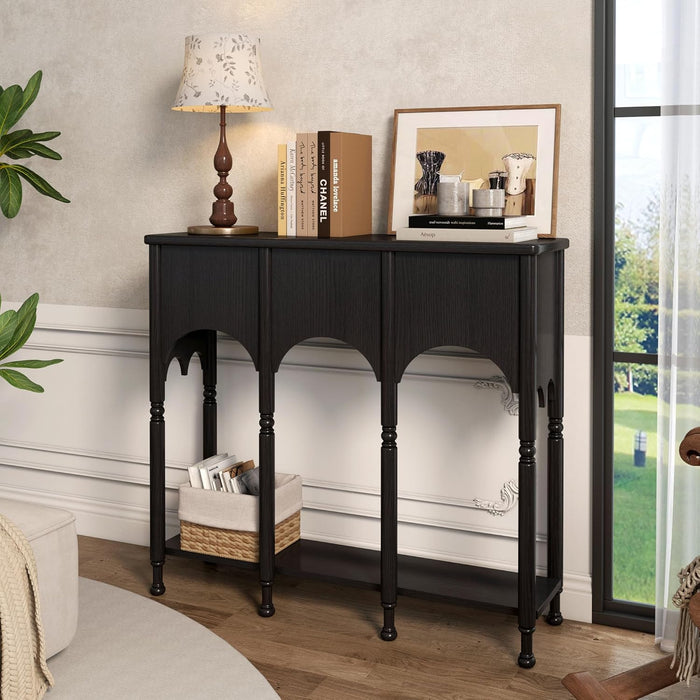 40" Console Table with Storage Shelf, Retro Entryway Table, Wooden Sofa Table with Roman-Style Legs for Living Room, Hallway, Black