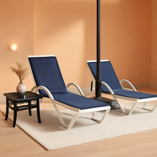 Lounge Chair Outdoor Set of 2 W/Armrest & 1 Table, Navy Blue