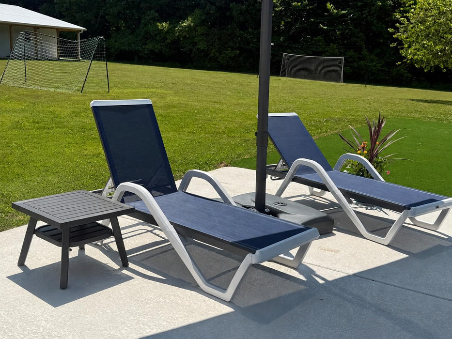 Lounge Chair Outdoor Set of 2 W/Armrest & 1 Table, Navy Blue
