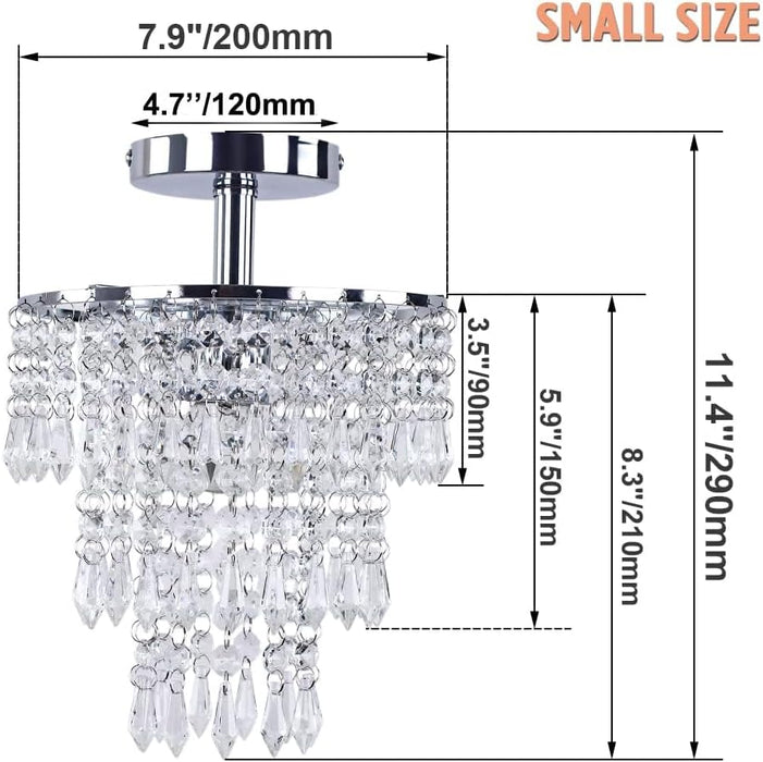 Small Crystal Chandelier Led Crystal Ceiling Lights 3 Tiers Crystal Raindrops Chandelier Pendant Lighting Fixture Decoration for Bedroom Hallway Living Room,Chrome,E26