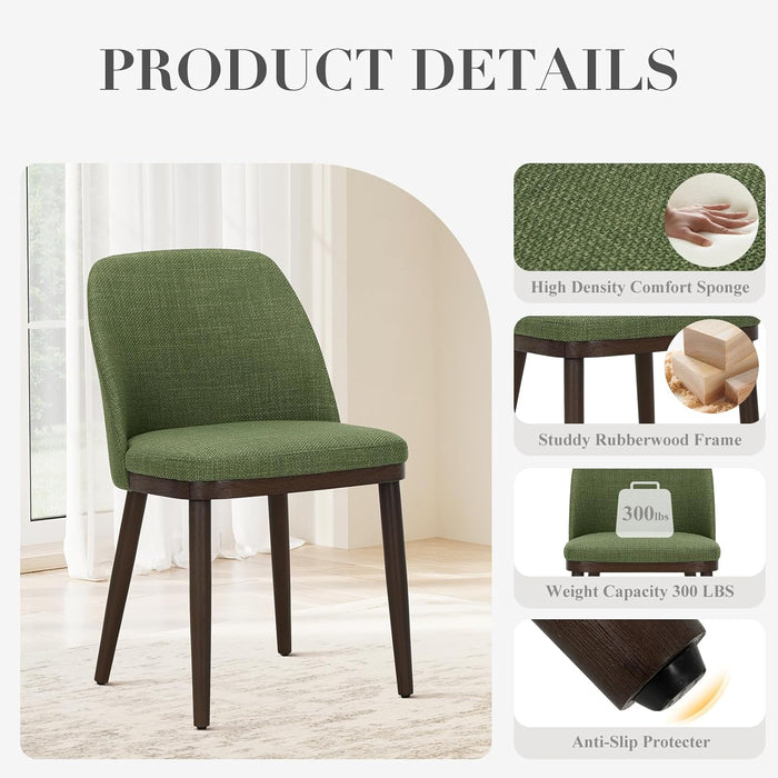 Upholstered Dining Chairs Set of 4, Modern Kitchen Chairs with Back, Fabric Side Dining Room Chairs with Wood Legs for Farmhouce Restaurant, Green