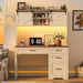 Farmhouse 67" H Executive Desk with Hutch,Computer Desk with Charging Station,Office Table with LED Light and 4 Drawers,File Drawers and Storage Cabinet,Workstation for Home Office.Unique White