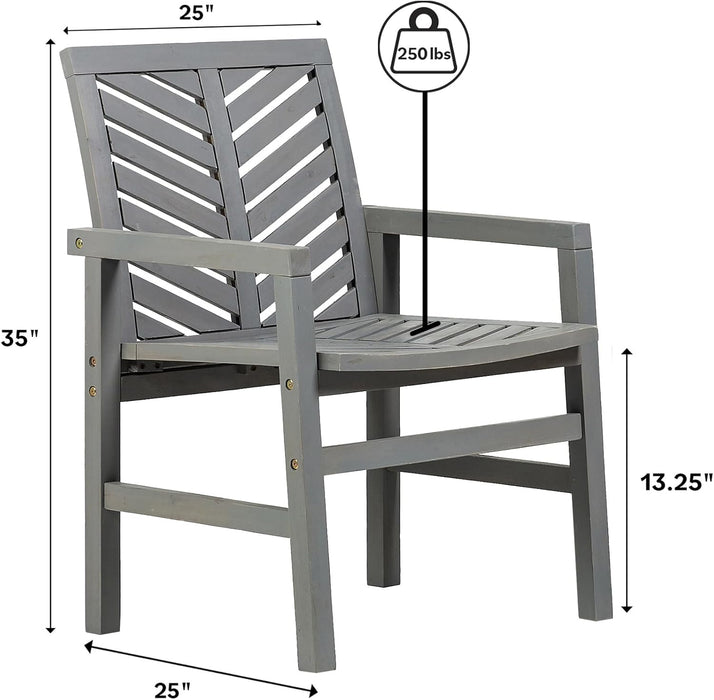 2 Piece Outdoor Patio Chevron Wood Chair Set All Weather Backyard Conversation Garden Poolside Balcony, Set of 2, Grey