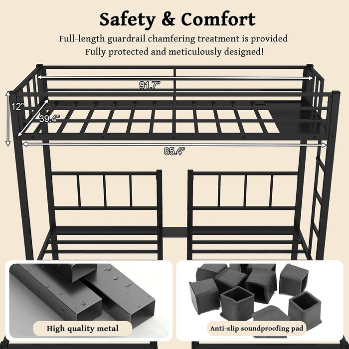 Black Triple Bunk Bed Featuring Reinforced Guardrails