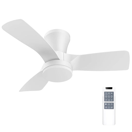 Ceiling Fans with Lights and Remote, 30 Inch Low Profile Ceiling Fan with Light, Modern Flush Mount Ceiling Fan for Bedroom/Kitchen/Dining Room/Patio, 6 Wind Speeds, Dimmable, White