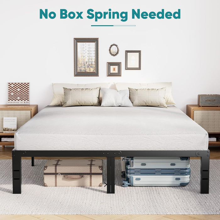 Full Size Metal Platform Bed Frame with Storage Space, Heavy Duty Sturdy Mattress Foundation, Strong Support Slats, 800LBS, Easy to Assemble, Black
