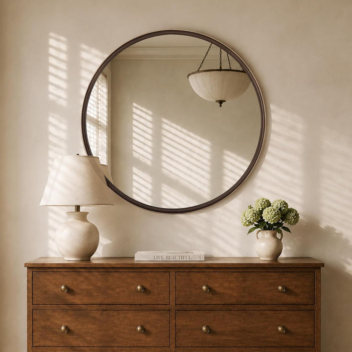 round Mirror 36 Inch, Linen-Texture Circle Wall Mirror for Bathroom, Bedroom, Entryway, Living Room，Gold