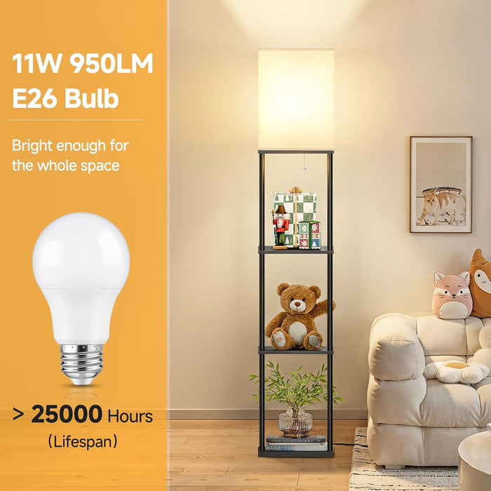 Triple Tier Contemporary Standing Lamp With Shelving