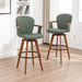 26” Counter Height Stools Set of 2,Mid Century Modern Bar Stools,Green PU Leather Kitchen Island Stool,Wood High Barstools Swivel with Back and Arms for Home Bar Furniture