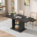 Extendable Black Dining Table for 4-6, 47-65 Inch Rectangle Dining Room Kitchen Table with Large Storage, Wood Sliding Door, Mid Century Modern Dinner Furniture, Fluted, Space Saving, Living Room