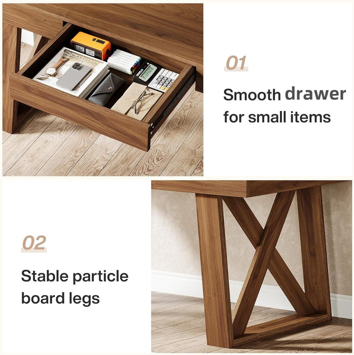 55 Inch Wide WalnutFinish Distressed Executive Desk