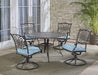 Traditions 5-Piece Rust Resistant Aluminum Patio Dining Set with Blue Cushions, Swivel Rockers and Aluminum round Dining Table, Outdoor Dining Set for 4