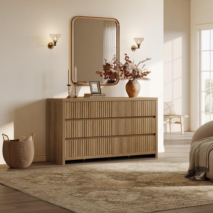 Fluted 6 Drawer Dresser for Bedroom– 55.2''W Large Chest of Drawers