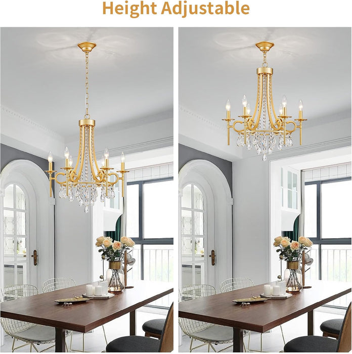Gold Round Luxurious Crystal Chandelier Six Luminaires