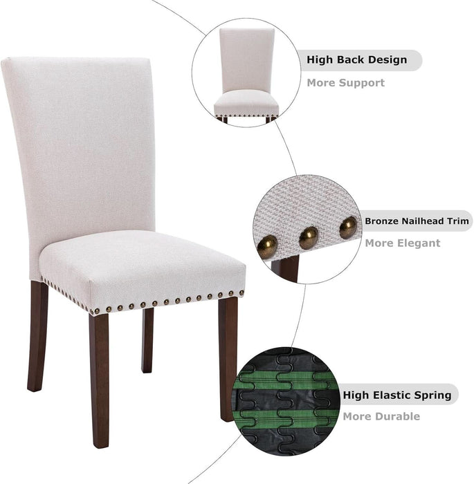 Upholstered Dining Chairs Set of 4, Parsons Style Linen Beige Accent Chairs with High Back, for round Kitchen Table or Small Dining Room – Comfortable & Stylish