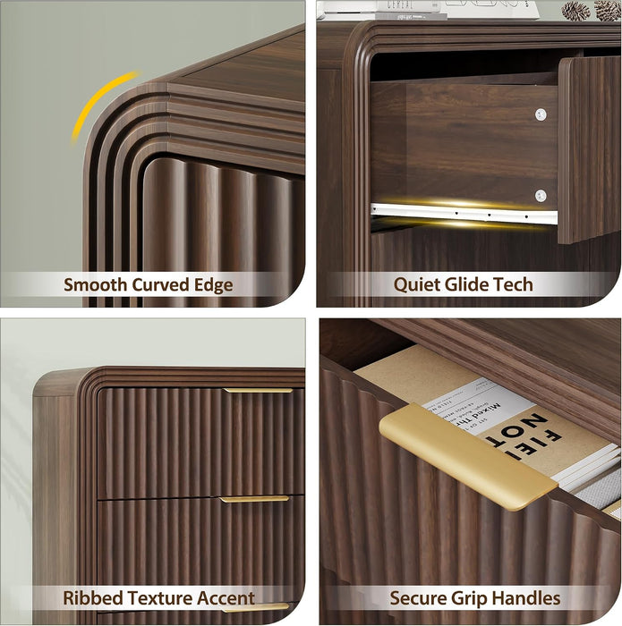 55" W Fluted 6-Drawer Dresser for Bedroom, Walnut