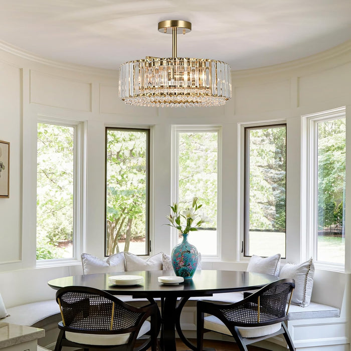 Gold Crystal Chandelier Semi Flush Mount Luminaire