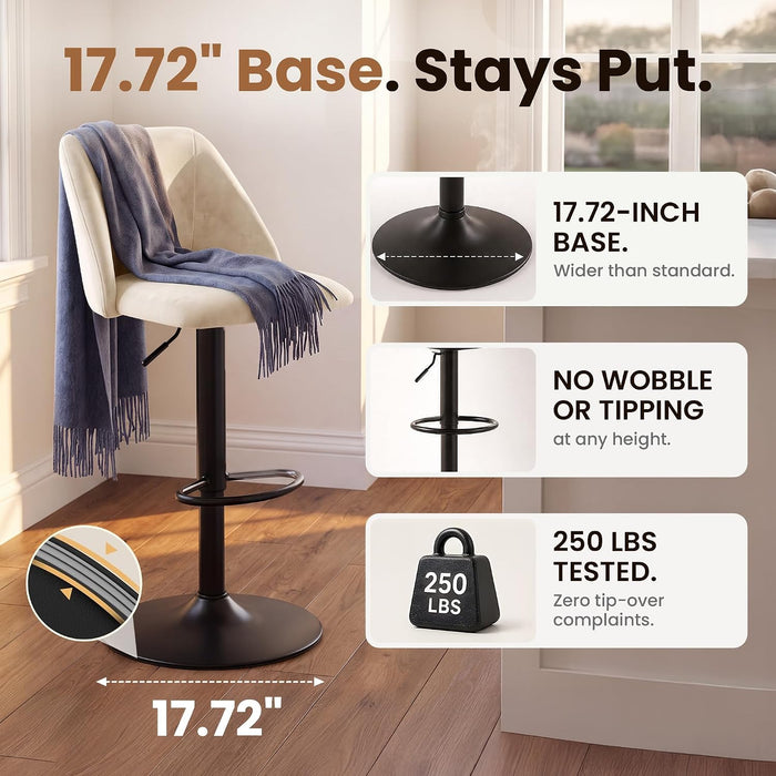 Adjustable Upholstered Bar Stools Set of 3,360° Swivel Counter Height Chairs with Soft Cushioned Seat & Stable Metal Base for Kitchen Island,250 LBS Capacity,Easy Assembly,Beige