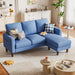 Blue Upholstered LShaped Movable Sectional Couch Ottoman