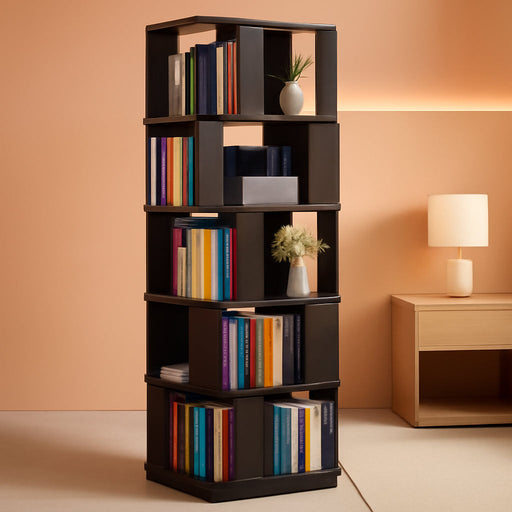 5-Tier Rotating Bookshelf Tower, 360° Spinning Modern Book Storage Bookcase, Stable Display Corner Book Shelf for Kids Room, Living Room, Bedroom, Home Office, Black