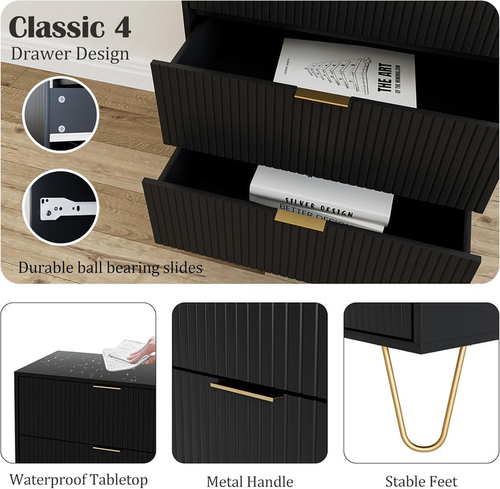 FourDrawer Dresser With IndustrialGrade Metal Legs Black