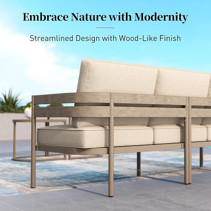 Metal Frame Patio Furniture Set, 5 PCS Modern Outdoor Patio Furniture Set, Wood-Like Patio Seating with Coffee Table and Patio Swivel Chairs, Patio Conversation Set for Backyard Deck