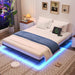Floating Bed Frame Queen Size with Smart LED Lights & Charging Station
