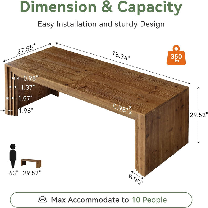 Solid Wood Dining Table for 6/8/10 79-Inch Long Kitchen Table, Farmhouse Rectangular Dining Room Table for Kitchen, Living Room, Home Office, Walnut Brown