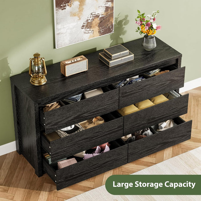 6 Drawer Dresser for Bedroom, Wood Chest of Drawers Handle Free