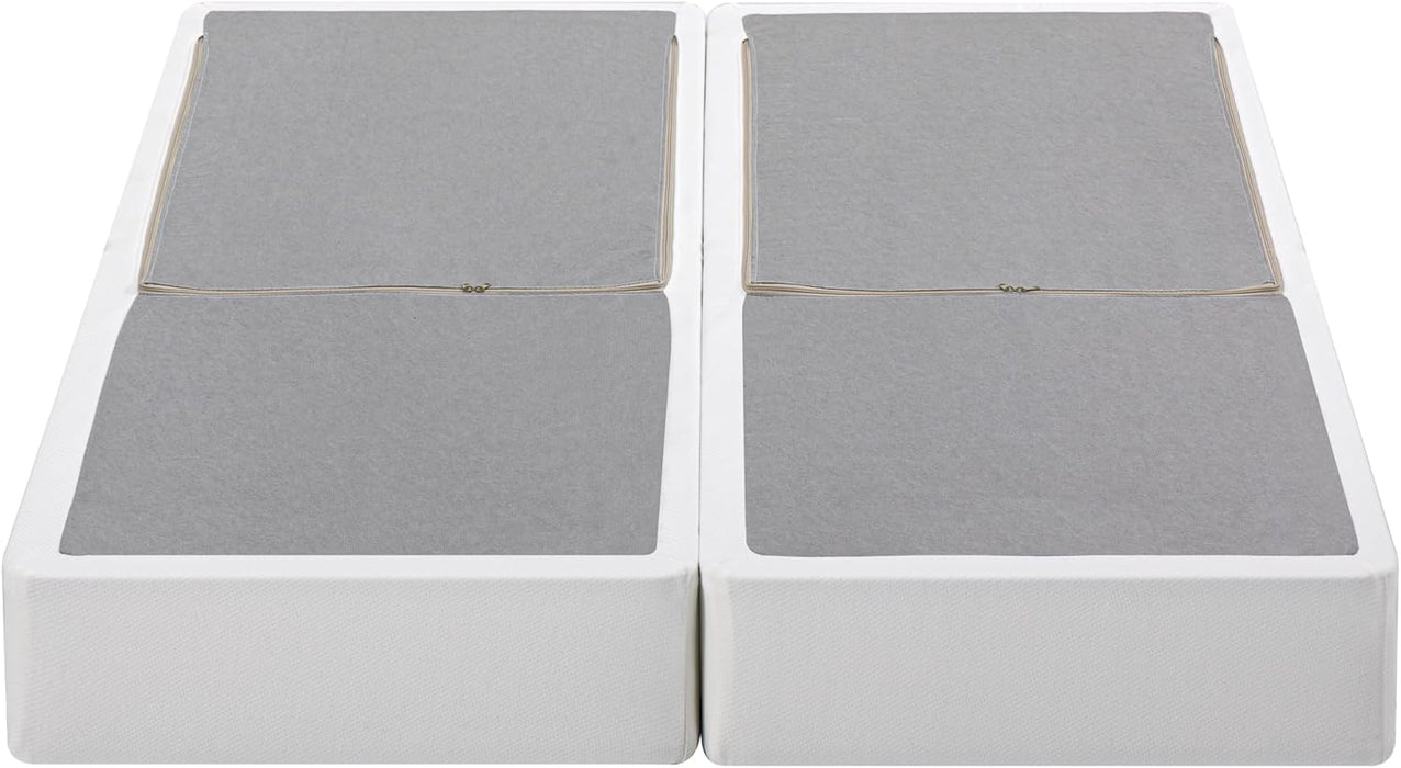 9 Inch Box Spring with Cover, No Assembly Mattress Foundation, Sturdy Metal Structure, Split Queen, White