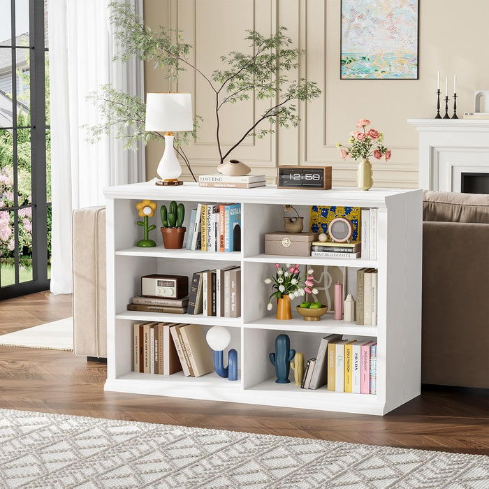 47.2" Wide Bookcase, 3-Tier, 37" Tall, White | Open Storage, Floor Standing, Indoor Furniture, for Home School Library Office Bedroom